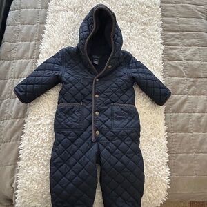 POLO RALPH LAUREN NAVY BLUE BROWN PIPING WINTER SNOW SUIT QUILTED 24 MONTHS